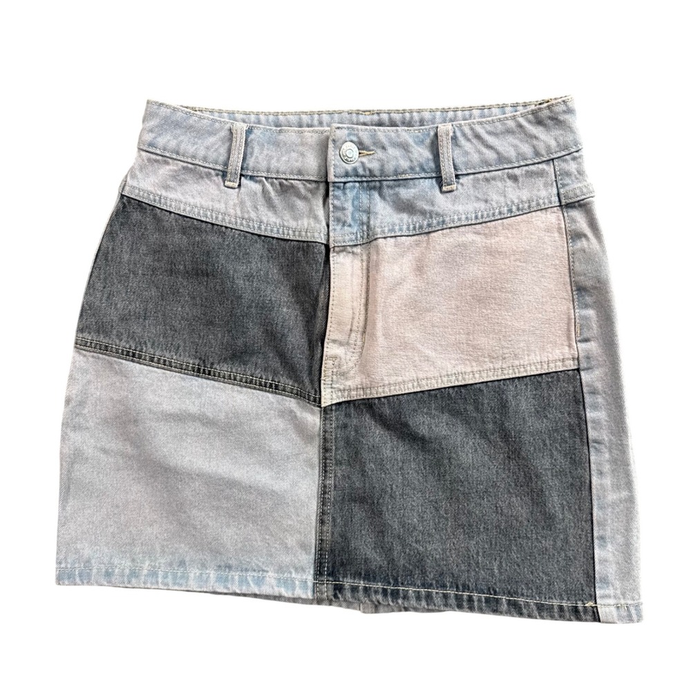 Patchwork Denim Mini‎ Skirt Womens 2 Y2K Colorblock Coquette Festival Indie